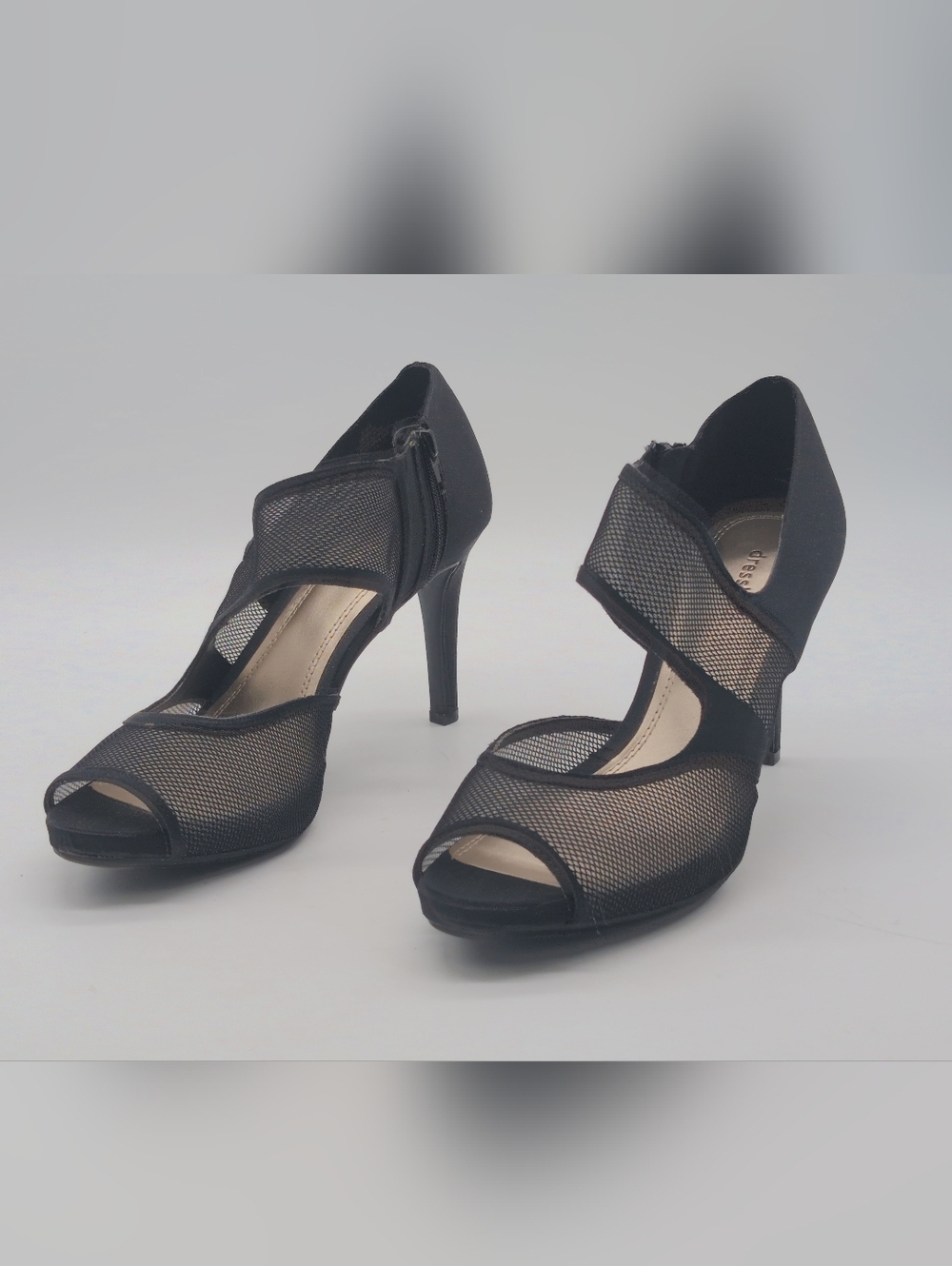 Dress Barn Trishia Sz 8.5 Women's Black Mesh Peep-Toe High Heels